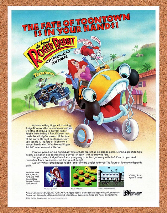 Who Framed Roger Rabbit? Amiga Original 1989 Vintage Ad - Video Game Promo