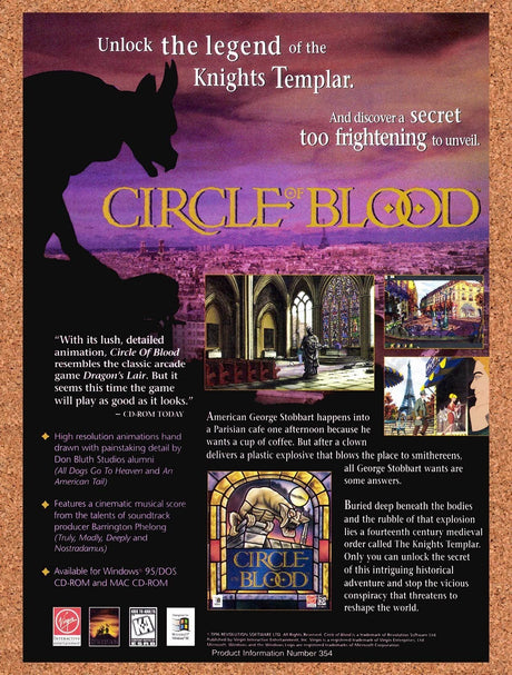 1996 Circle Of Blood PC Original Advertisement / Retro Promo v1