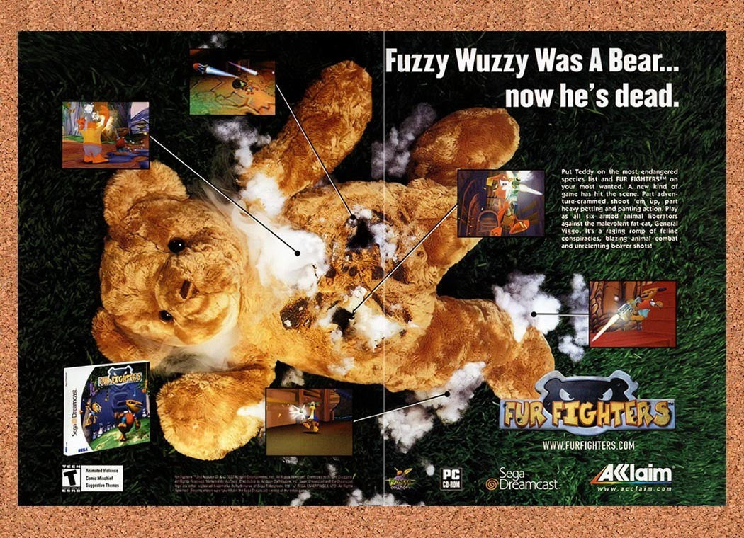 2000 Fur Fighters Dreamcast Original Advertisement / Retro Promo v2