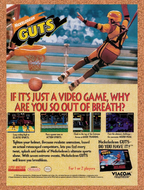 1995 Nickelodeon GUTS SNES Original Advertisement / Retro Wall Art v1