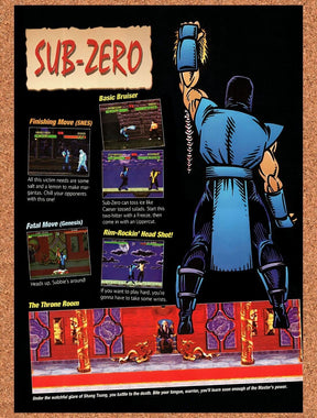 1993 Mortal Kombat Sub-Zero Profile Original Advertisement / Retro Wall Art v25
