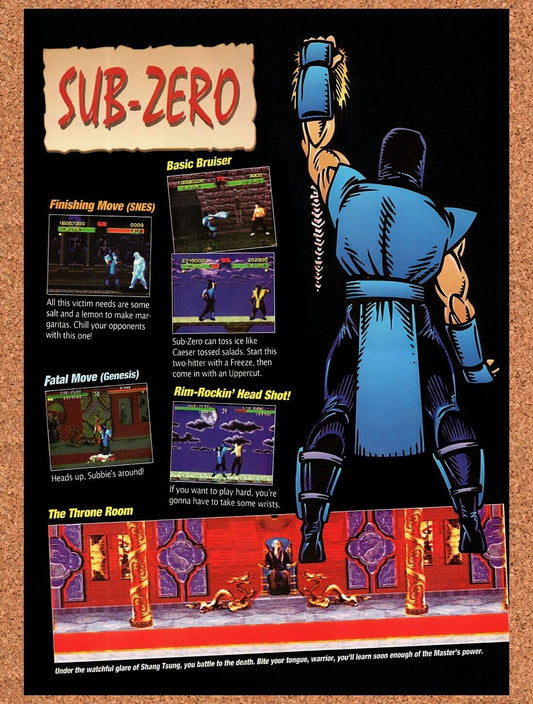 1992 Mortal Kombat Sub-Zero Profile Original Advertisement / Retro Wall Art v25