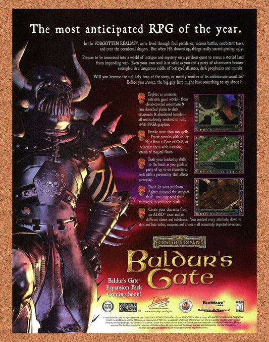 Baldur's Gate PC Original 2000 Ad Authentic Bioware MMORPG Video Game Promo v2