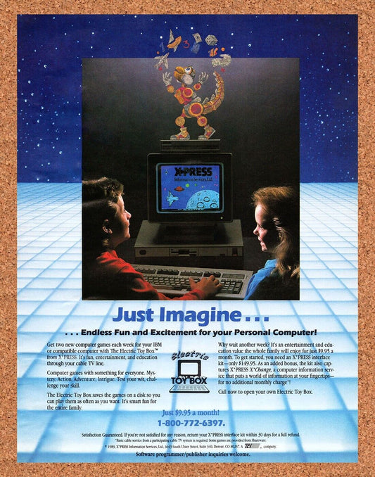 Electronic Toy Box PC Game Subscriptions Original 1989 Vintage Ad