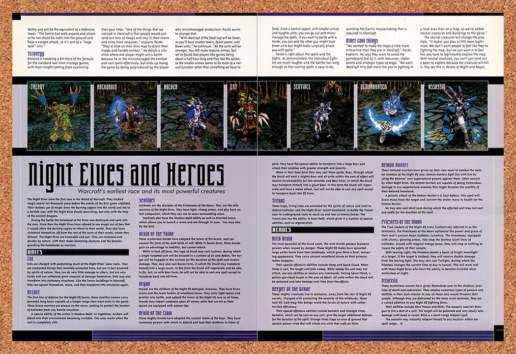 2001 WarCraft 3 Night Elves And Heroes Original Advertisement / Retro Promo v13