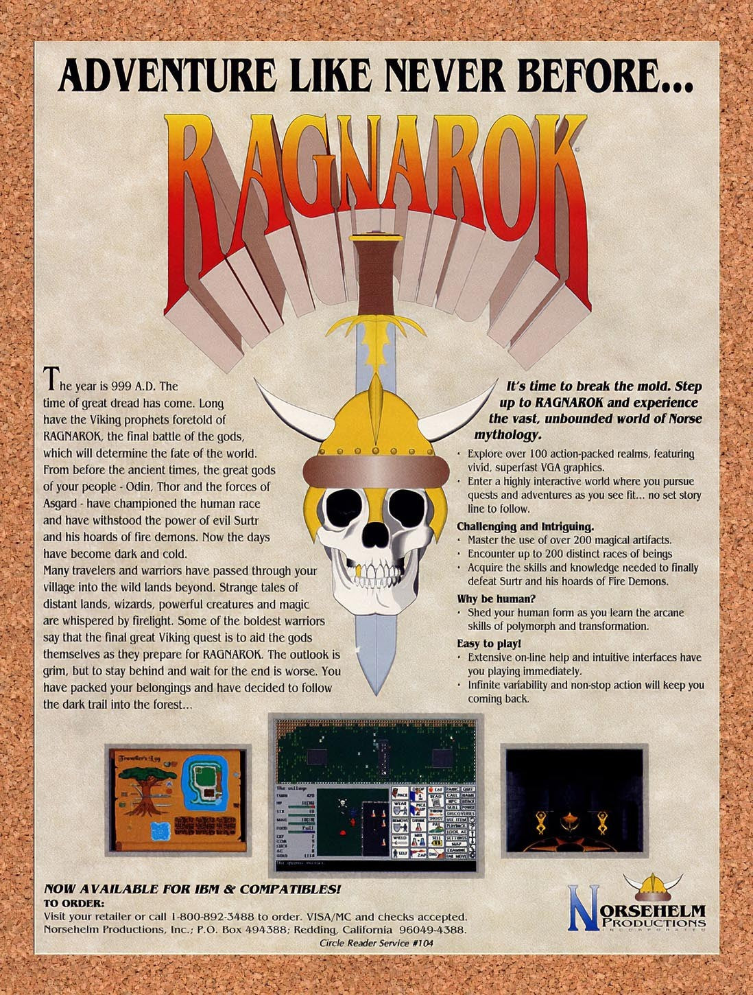 1992 Ragnarok IBM Original Advertisement / Retro Promo v1