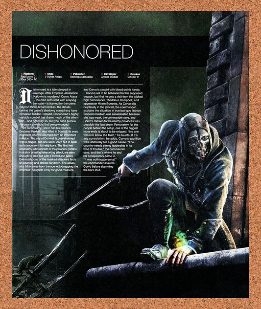 Dishonored Xbox 360 Original 2011 Ad Authentic Bethesda Video Game Promo Art