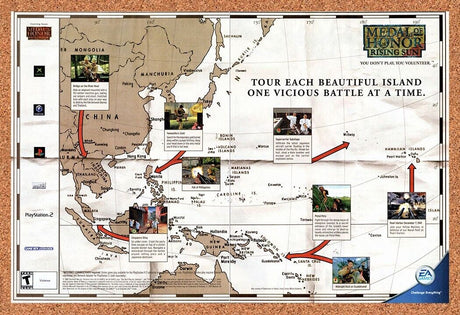 Medal Of Honor Rising Sun PS2 Original 2003 Vintage Ad - Pacific Map Promo