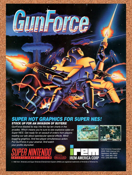 1992 GunForce SNES Original Advertisement / Retro Wall Art v1