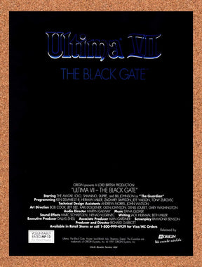 1992 Ultima VII The Black Gate MS-DOS Original Advertisement / Retro Promo v1