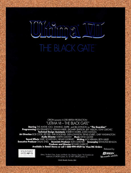 1992 Ultima VII The Black Gate MS-DOS Original Advertisement / Retro Promo v1