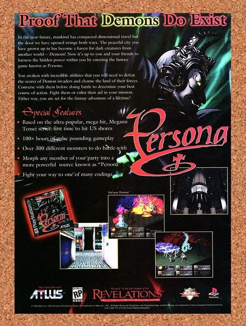 Persona 1 PS1 Original 1996 Ad Authentic ATLUS RPG Video Game Promo