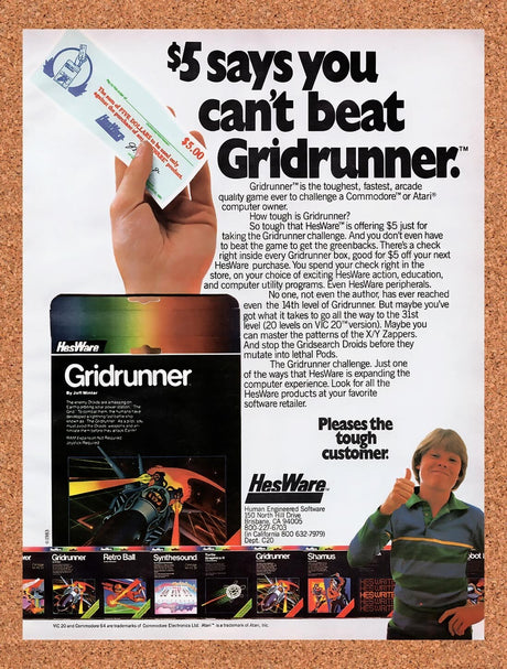 1983 Gridrunner Vic-20 Original Advertisement / Retro Wall Art v1