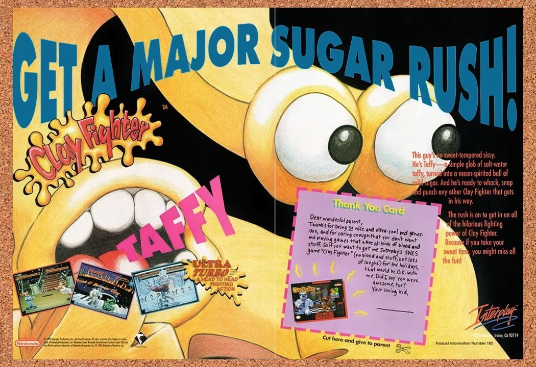 1993 ClayFighter SNES Taffy Original Advertisement / Retro Promo v3