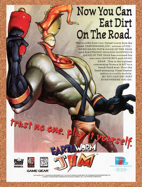 1995 Earthworm Jim Game Gear Original Advertisement / Retro Promo v7