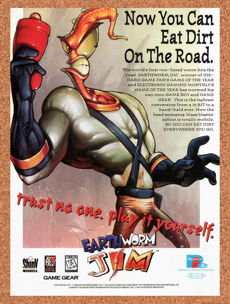 1995 Earthworm Jim Game Gear Original Advertisement / Retro Promo v7