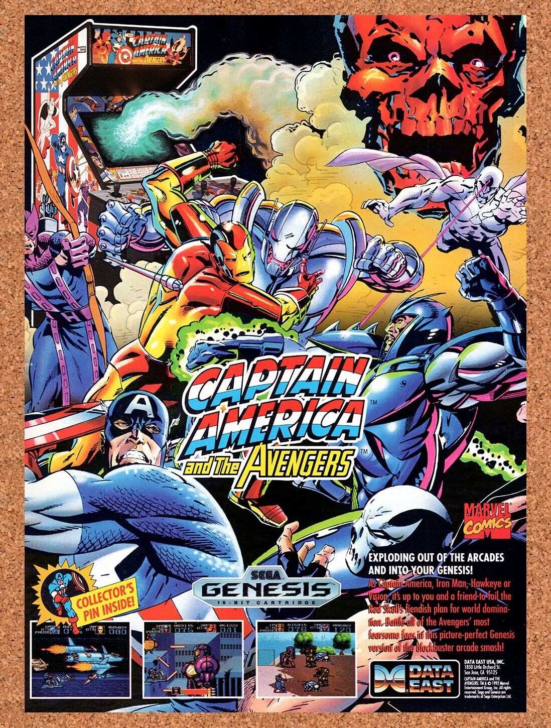 1992 Captain America And The Avengers Genesis Original Ad / Retro Wall Art v1