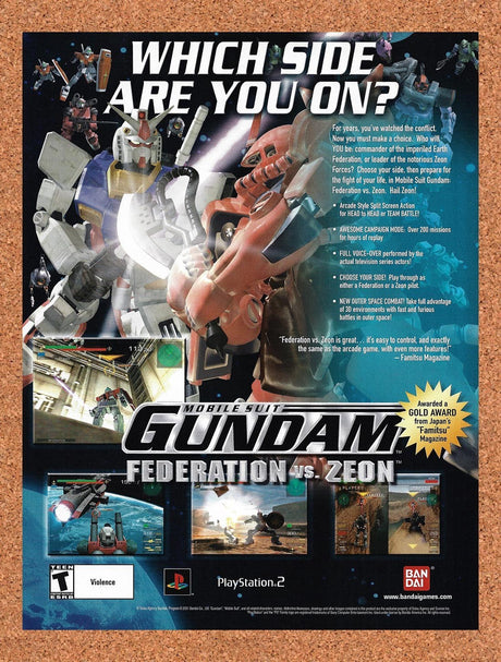 2002 Gundam Federation vs Zeon PS2 Original Advertisement / Retro Promo v1