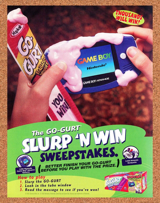 Nintendo Game Boy Advance Original 2001 Ad Authentic Gogurt Video Game Promo