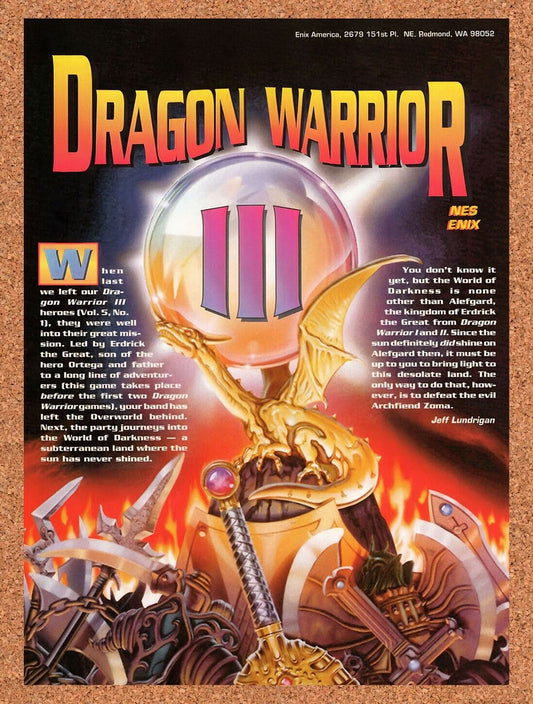 1991 Dragon Warrior III NES Original Advertisement / Retro Wall Art v1