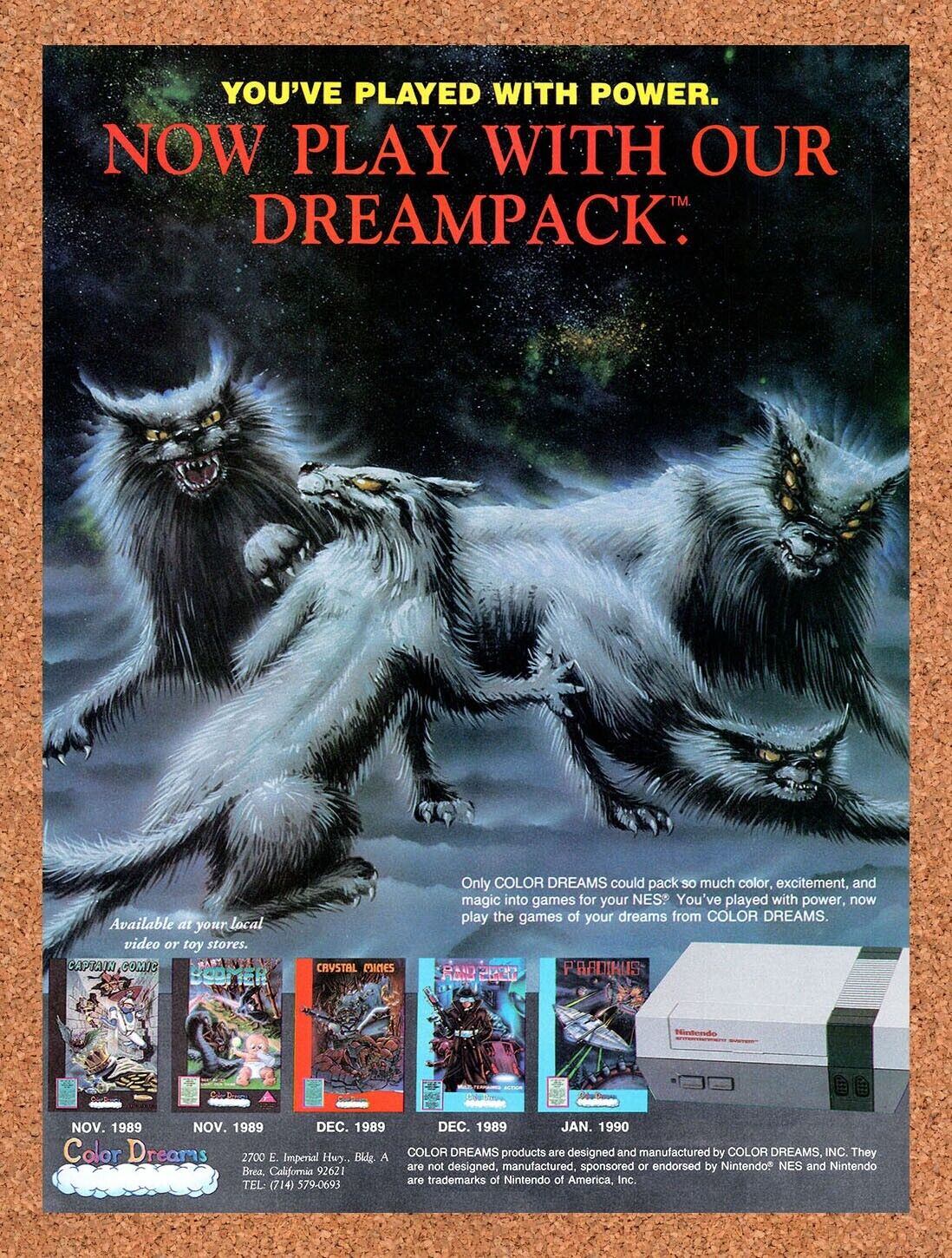 1989 Color Dreams NES Games Original Advertisement / Retro Wall Art v1