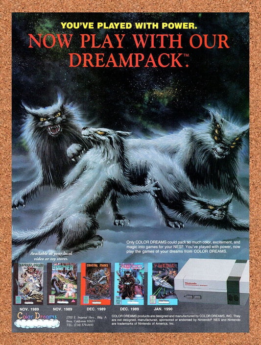 1989 Color Dreams NES Games Original Advertisement / Retro Wall Art v1