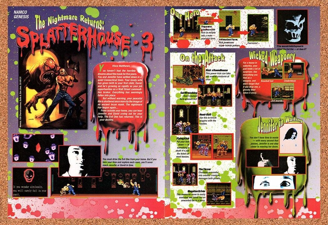 1992 Splatterhouse 3 Genesis Original Advertisement / Retro Wall Art v2