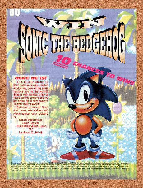 1991 Sonic Sweepstakes Original Advertisement / Retro Wall Art v14