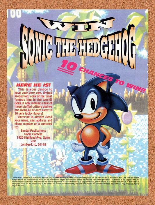 1990 Sonic Sweepstakes Original Advertisement / Retro Wall Art v14