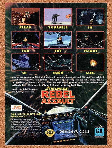 1994 Star Wars Rebel Assault Sega CD Original Advertisement / Retro Promo v3