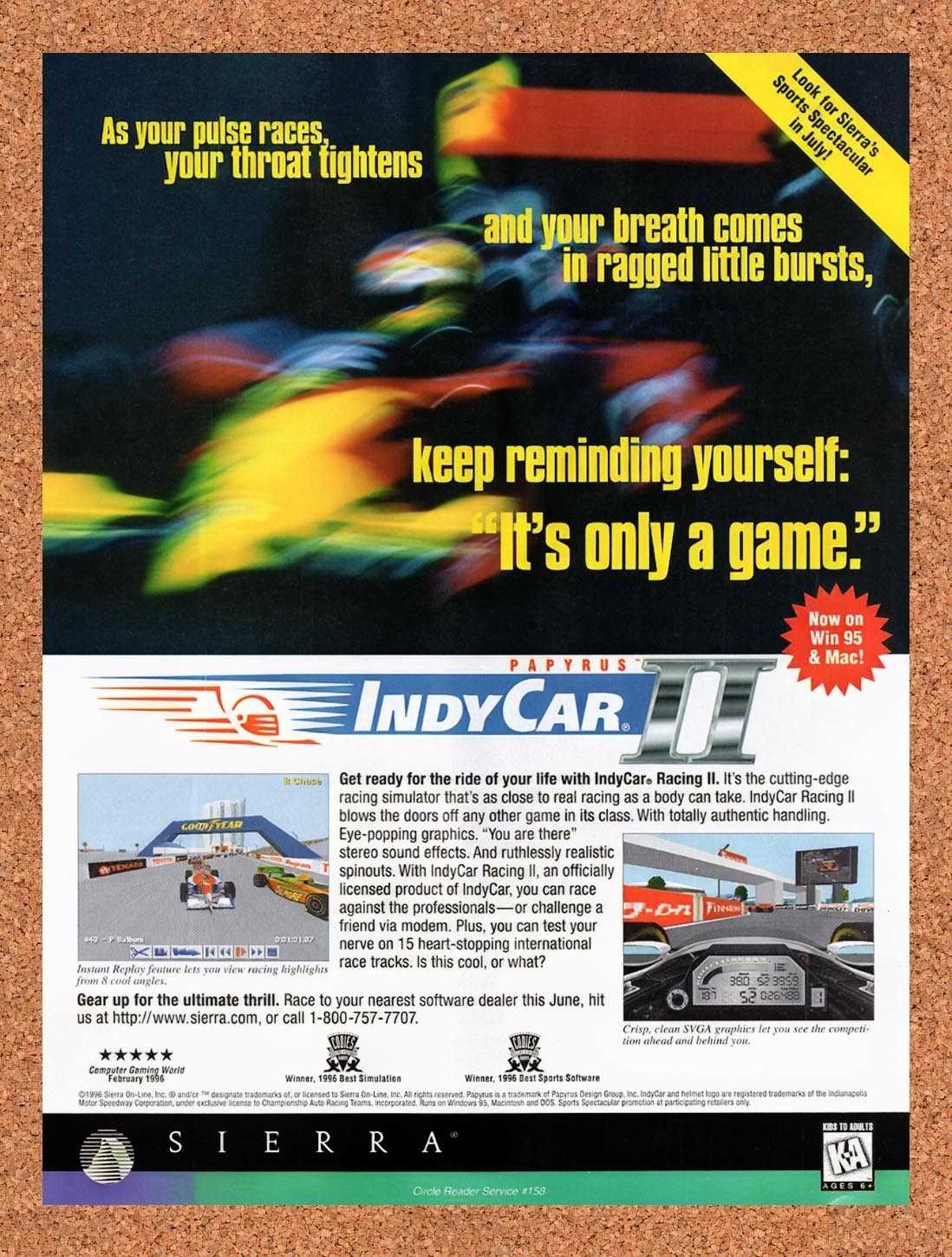 1996 IndyCar Racing II PC Original Advertisement / Retro Promo v2