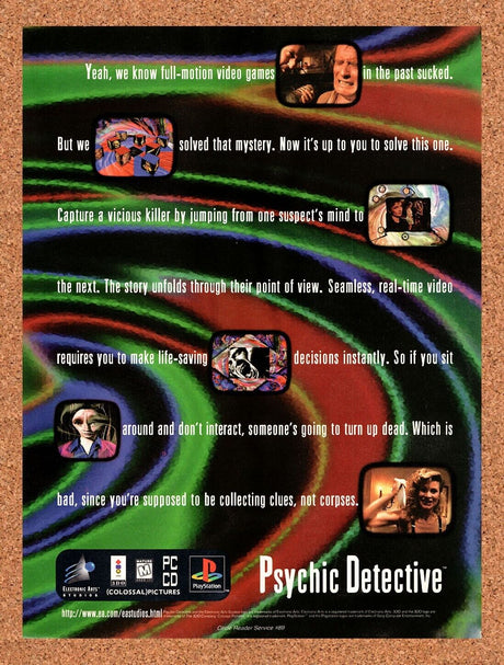 Psychic Detective Original 1995 Vintage Ad - Video Game Promo