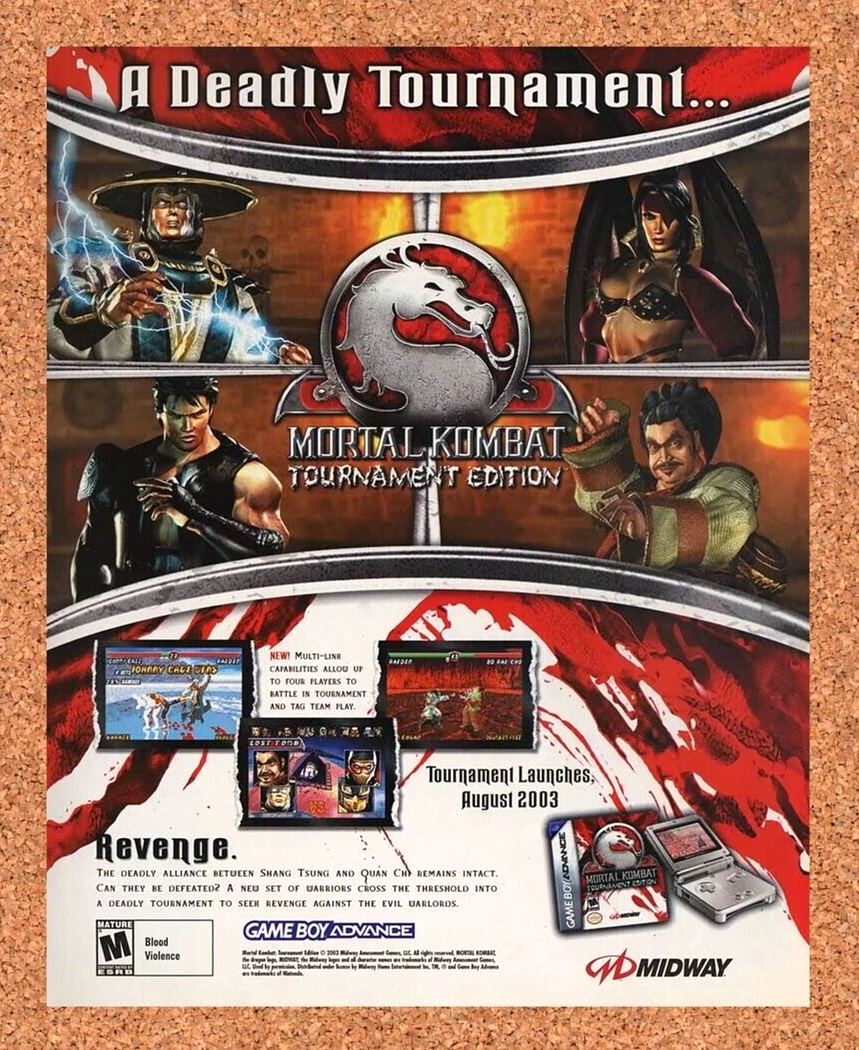 Mortal Kombat Tournament Edition GBA Original 2004 Ad Authentic Video Game Promo