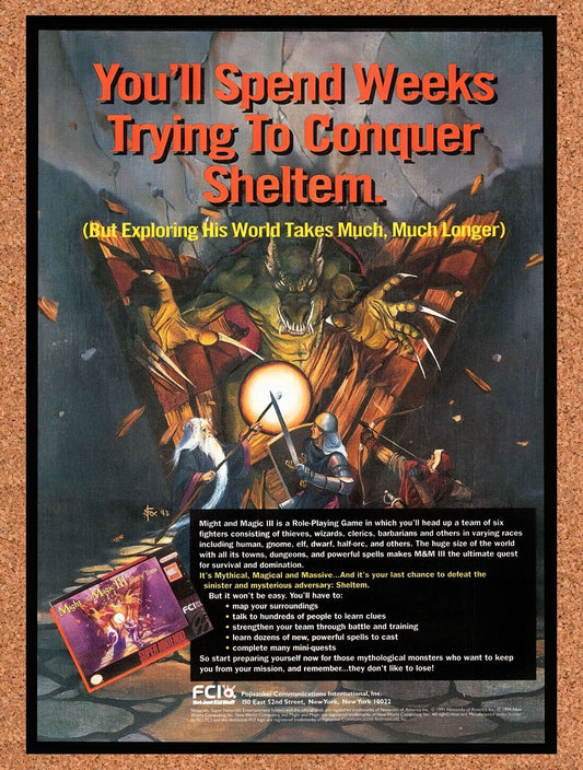 1994 Might And Magic III Isles Of Terra  SNES Original Ad / Retro Wall Art v2
