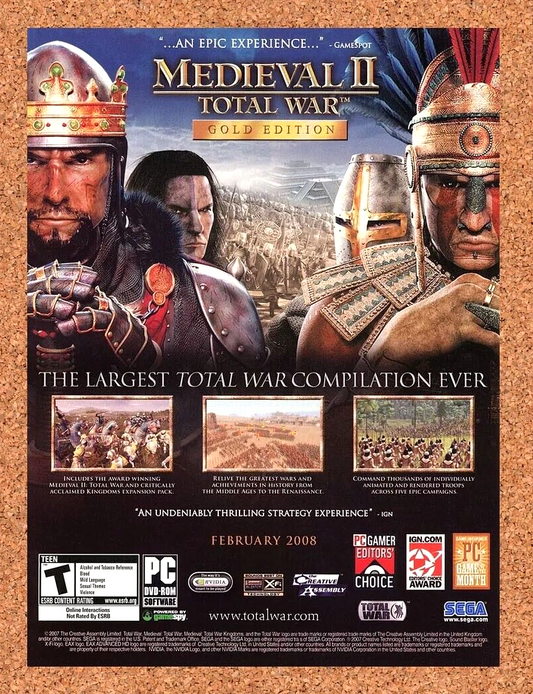 Medieval II Total War 2 PC Original 2009 Ad Authentic Sega RTS Video Game Promo