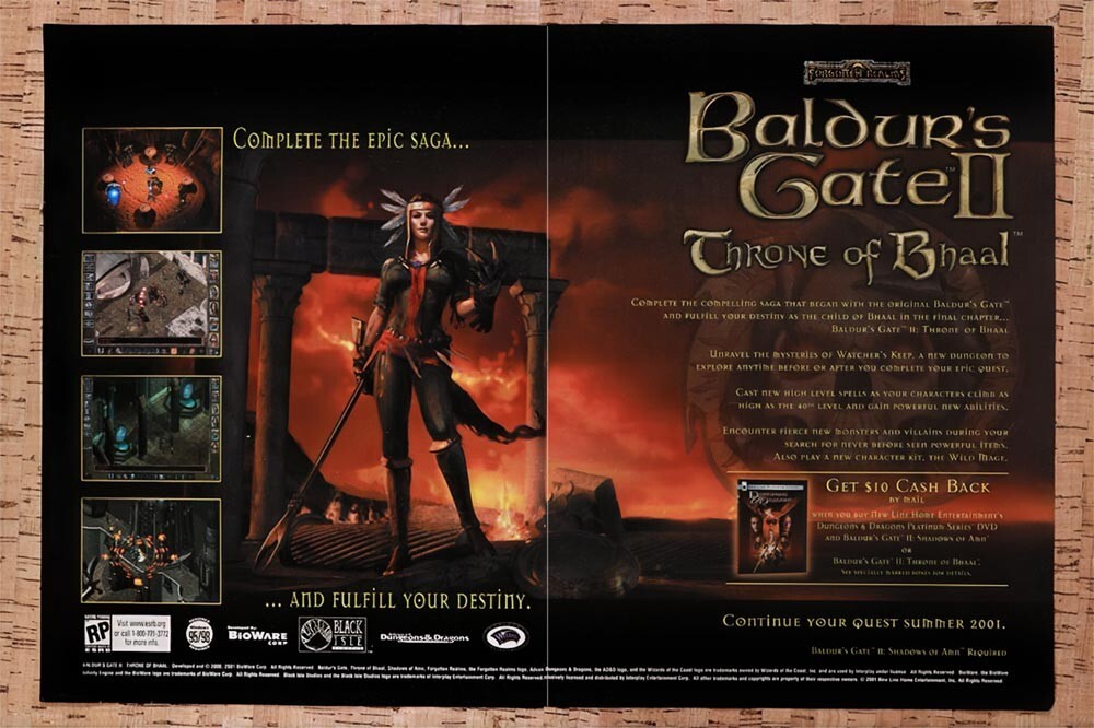 2001 Baldurs Gate 2 Throne Of Bhaal PC Original Ad / Retro Wall Art v2