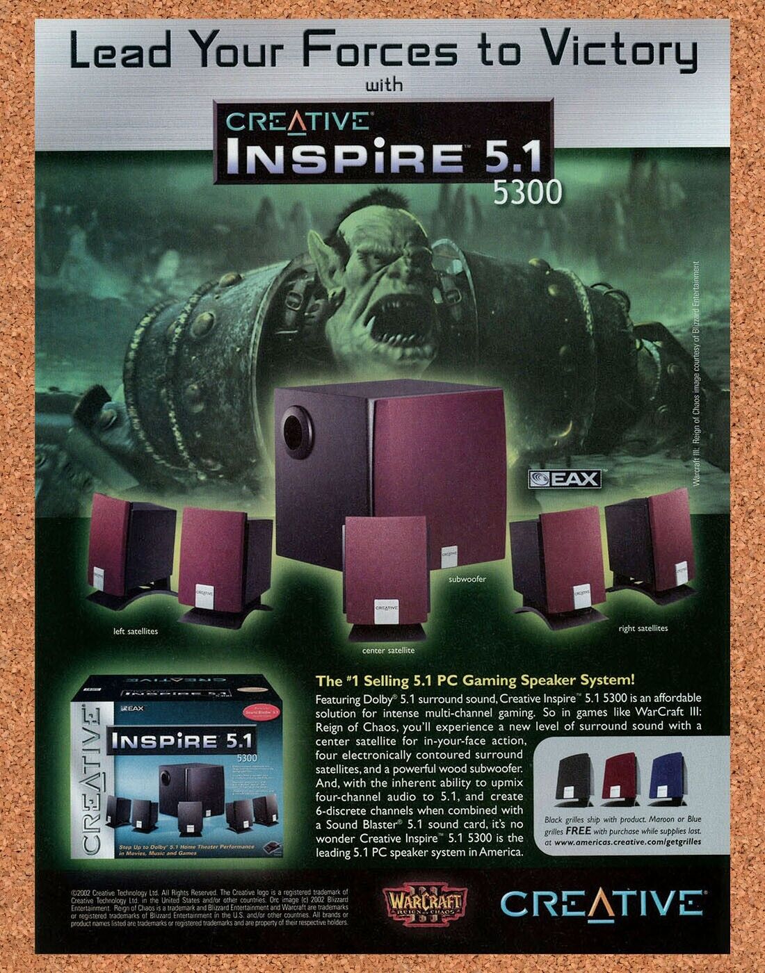 WarCraft Orc Original 2003 Ad Authentic Inspire 5300 Gaming Sound System Promo