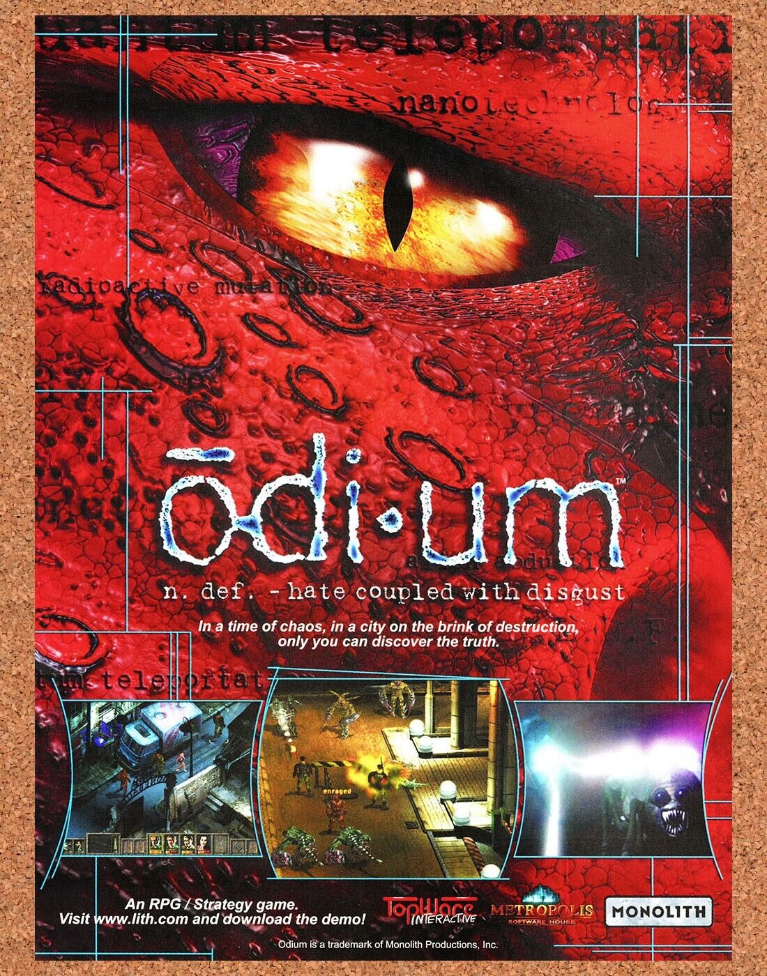 Odium PC Original 1999 Ad Authentic Gorky 17 Horror Conspiracy Video Game Promo
