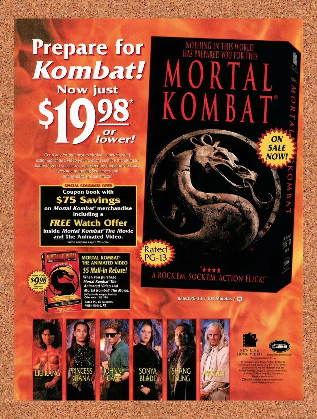 1995 Mortal Kombat Movie VHS Rebate Original Advertisement / Retro Wall Art v2