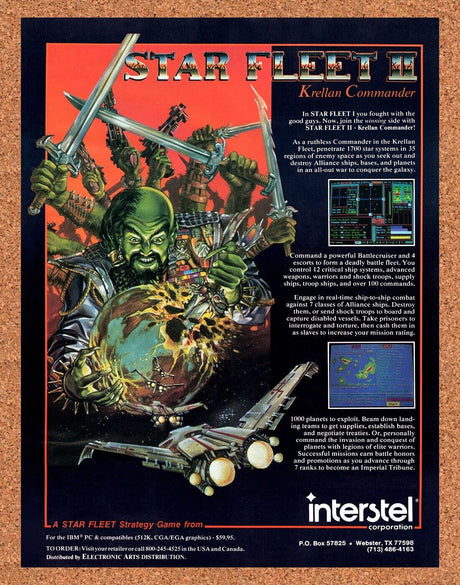 Star Fleet II Krellan Commander IBM Original 1990 Vintage Ad - Video Game Promo