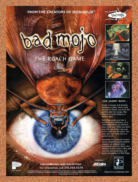 1996 Bad Mojo The Roach Game PC Original Advertisement / Retro Wall Art v1