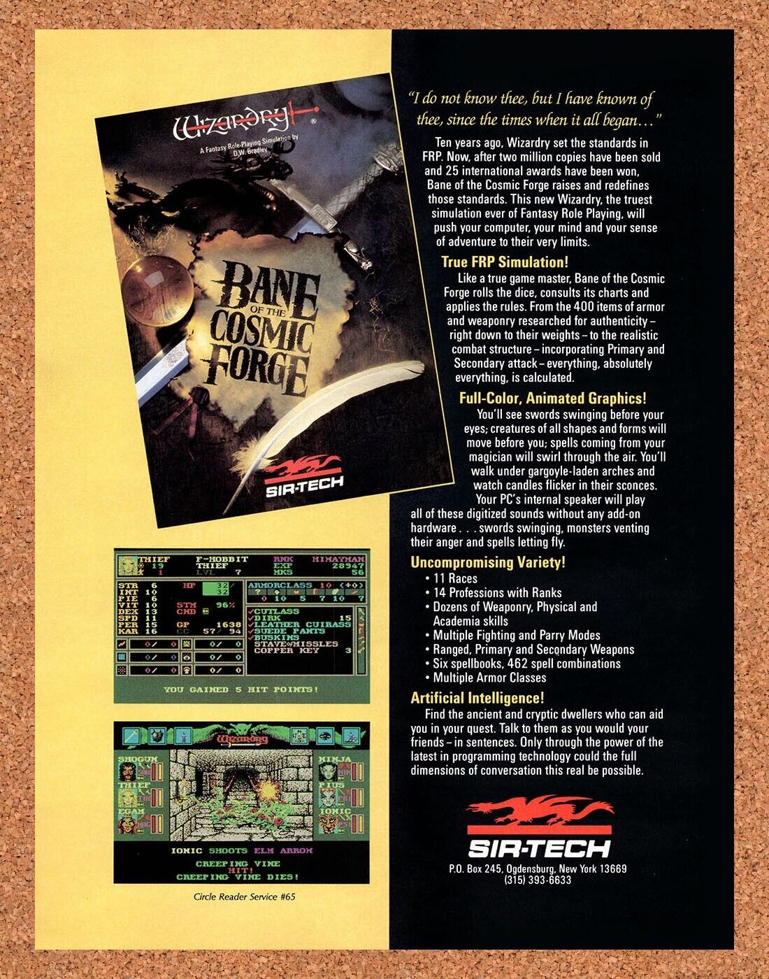 Wizardry PC Original 1991 Vintage Ad - Video Game Promo