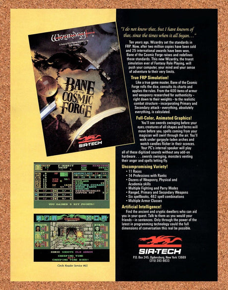 Wizardry PC Original 1991 Vintage Ad - Video Game Promo