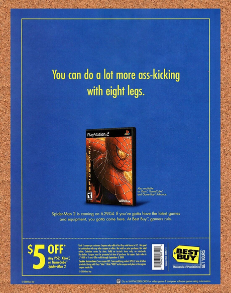 Spider-Man 2 PS2 Original 2004 Vintage Ad - Best Buy Video Game Rebate Promo