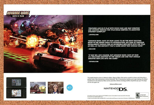 Advance Wars Days Of Ruin DS Original 2007 Ad Authentic Nintendo Game Promo