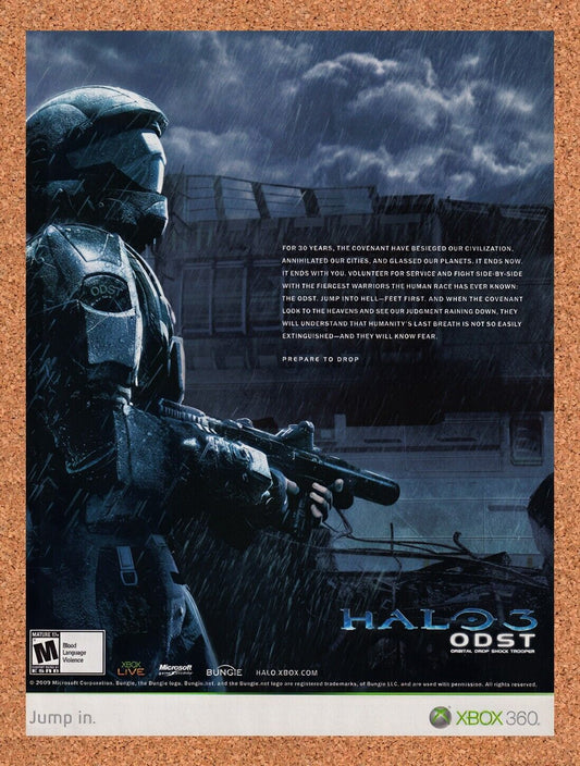 2009 Halo 3 ODST Xbox 360 Original Advertisement / Retro Wall Art v1