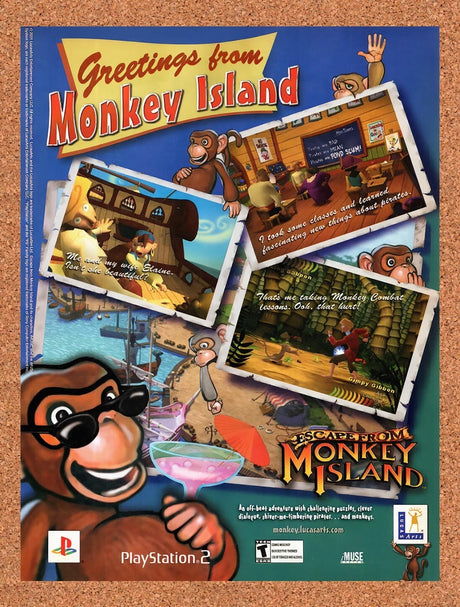 2001 Escape From Monkey Island PS2 Original Advertisement / Retro Wall Art v4