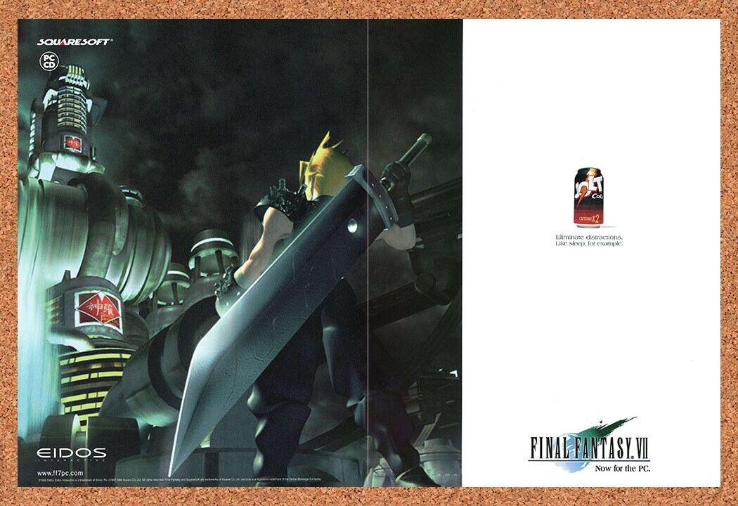 Final Fantasy VII PS1 PC FF7 Original 1999 Ad Authentic Jolt Cola Game Promo