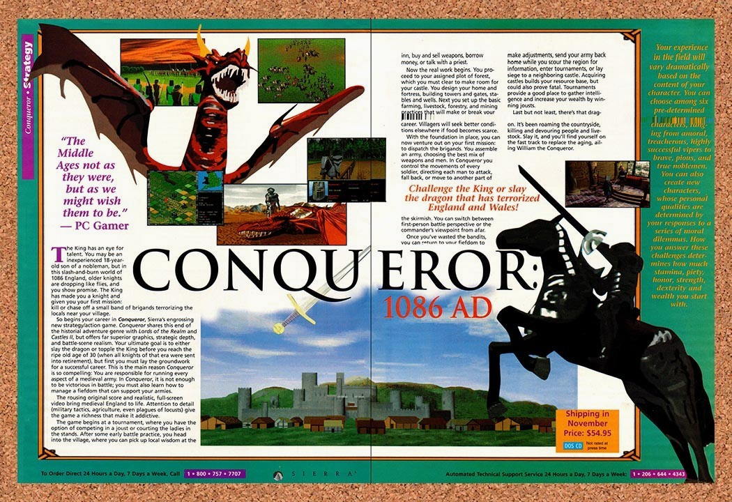 1995 Conqueror AD 1086 PC Original Advertisement / Retro Promo v1