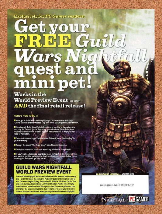 Guild Wars Nightfall PC Original 2007 Ad Authentic Video Game Preview Promo